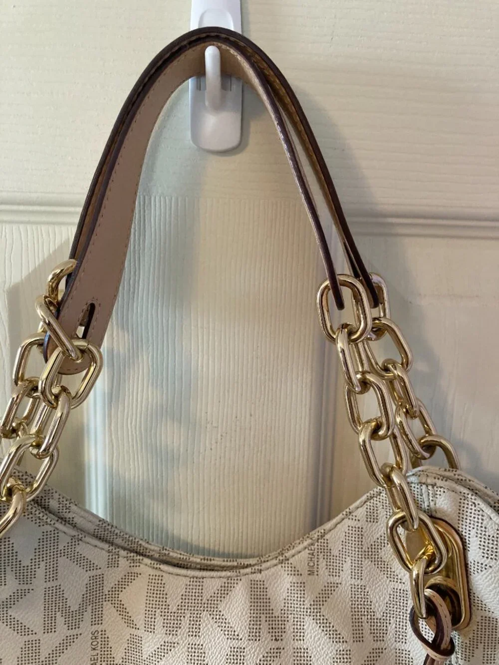 Michael Kors Signature  Logo Hobo Shoulder Bag with Gold Tone Hardware